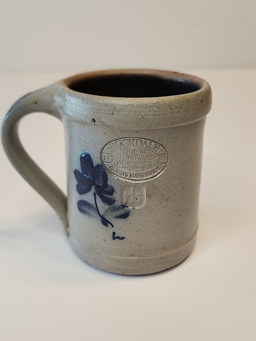 Rockdale Stoneware Handled Mug Blue Floral Motif ASHLEY & RAGGGEDY ANN On Front